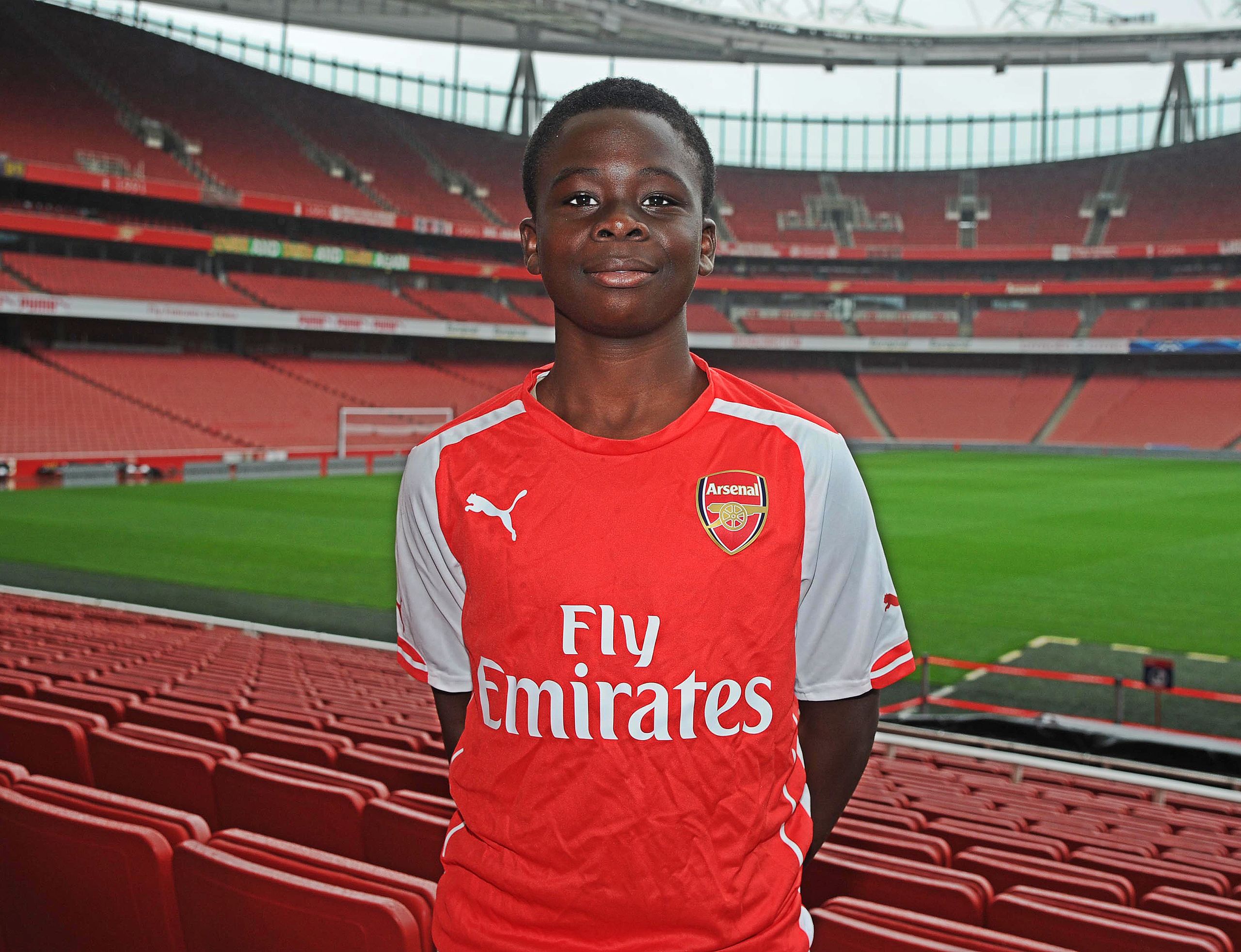 Bukayo Saka at Emirates Stadium in his early days at the academy